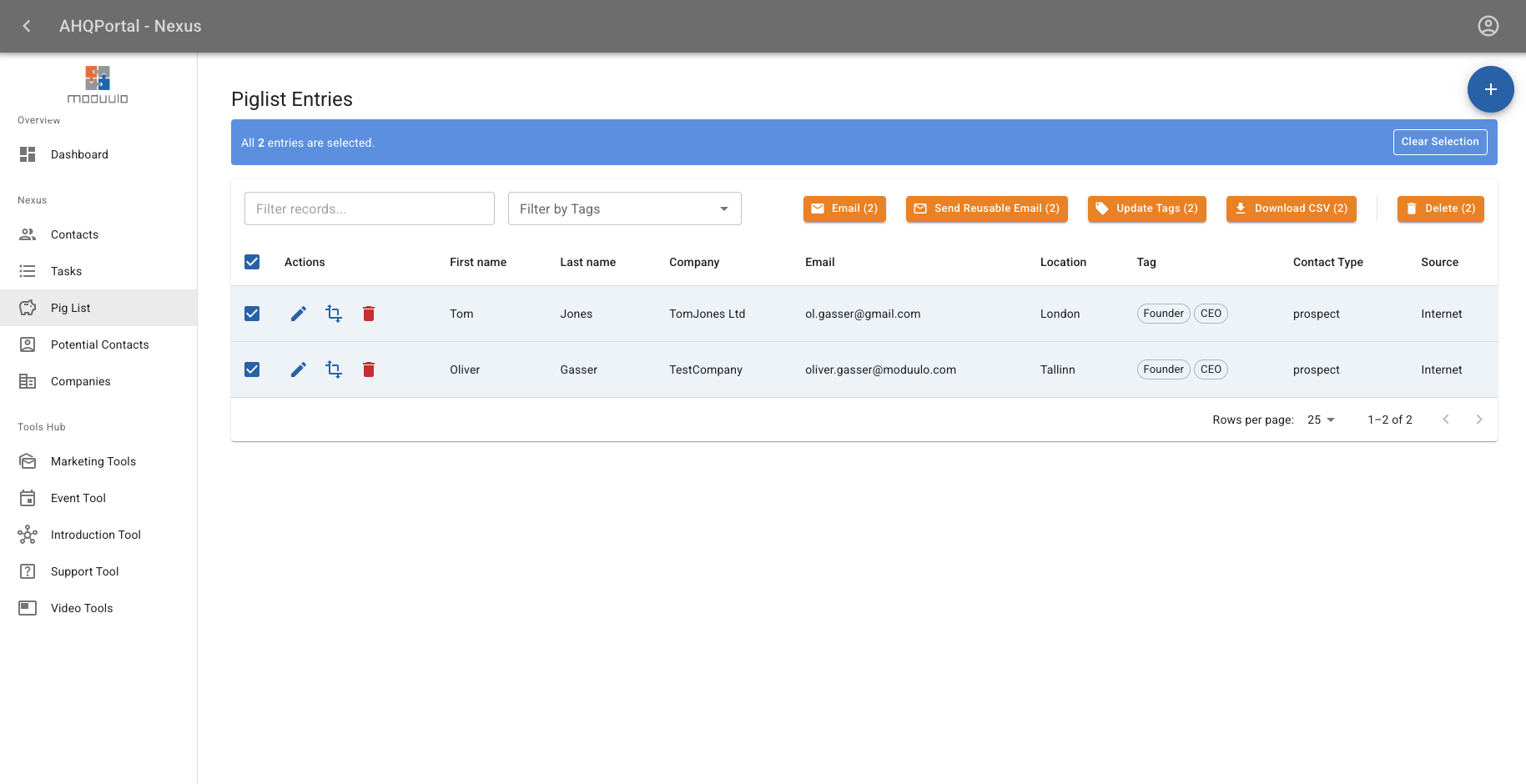 Piglist - the tool for future contacts