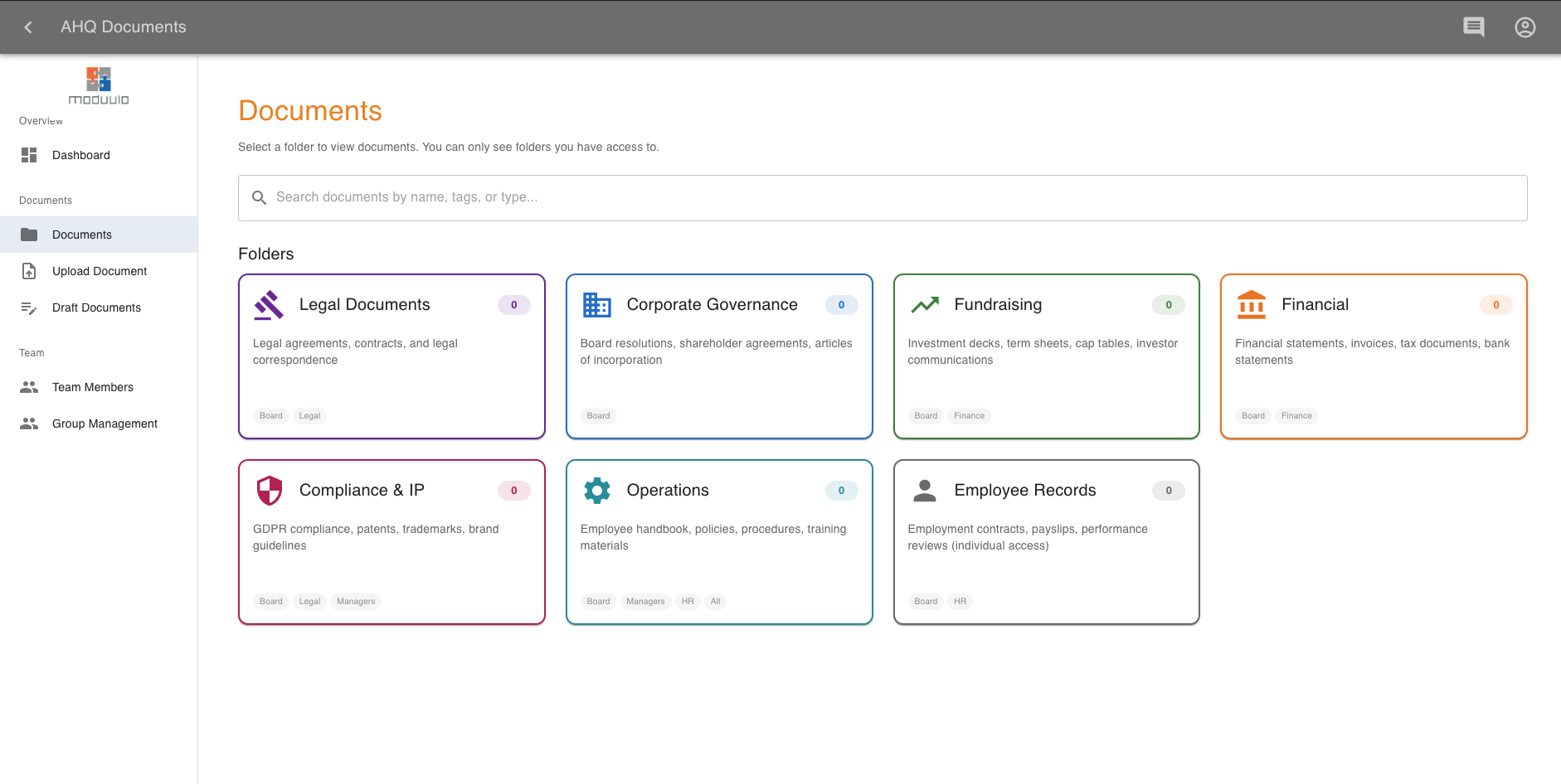 AHQ Documents folder view