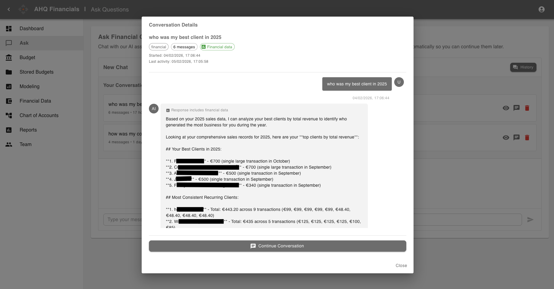 AHQ Financials - Ask your financial data