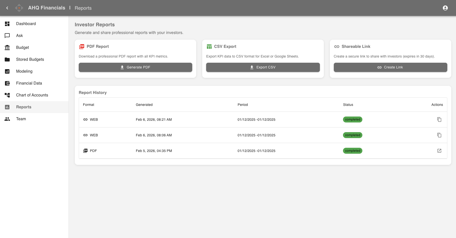 AHQ Financials - Investor Reports